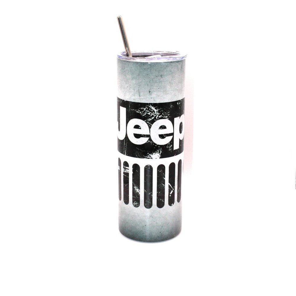 Jeep Grill Gray Grunge 20oz Hot/Cold Tumbler with Metal Straw